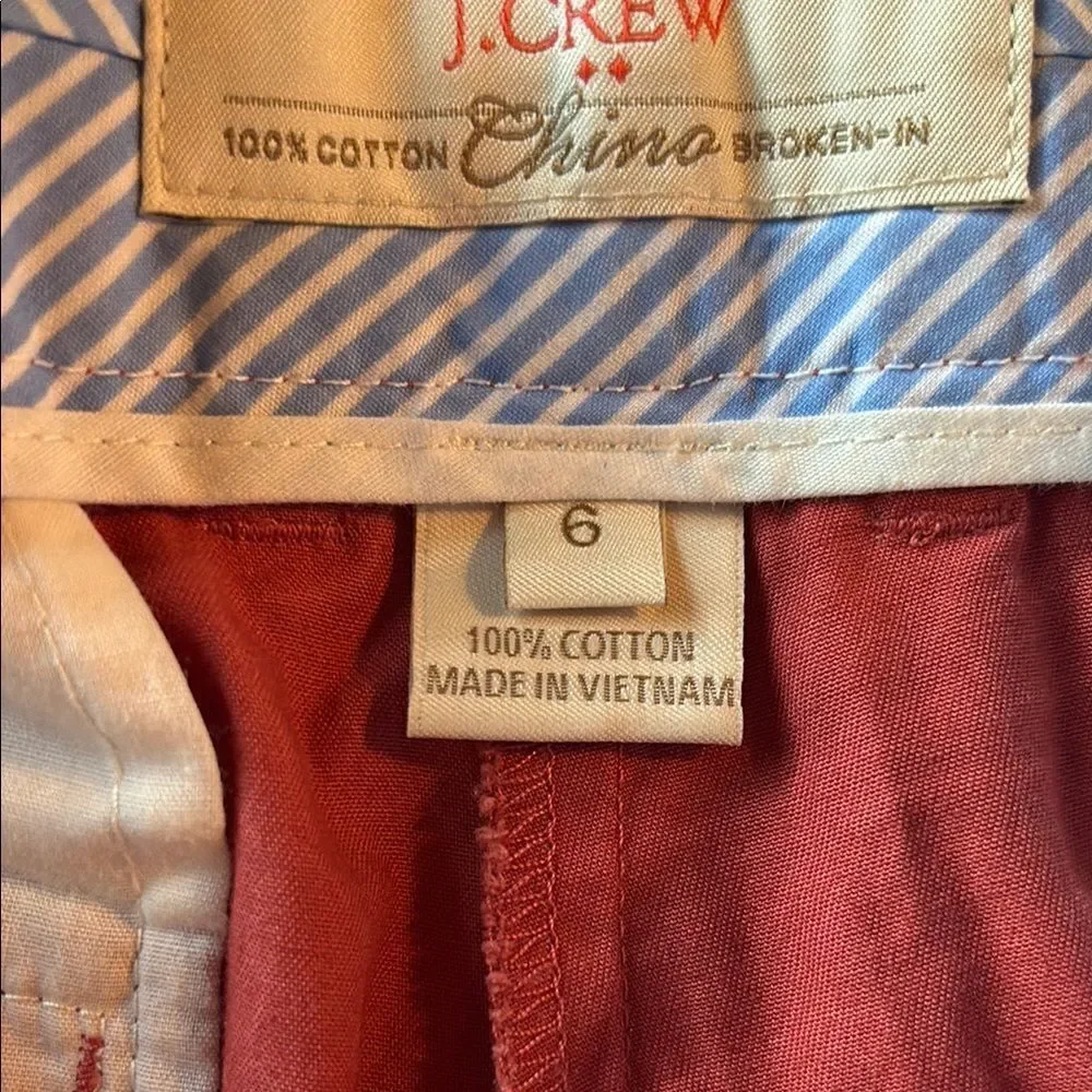 J. Crew 100% Cotton Red Chino Shorts Casual Summer Style